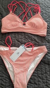 Red and white bikini